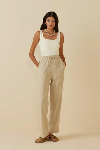 Keten Düz Pantolon Bej - Fahhar Design