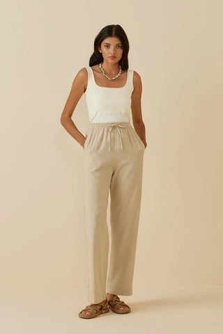 Keten Düz Pantolon Bej - Fahhar Design