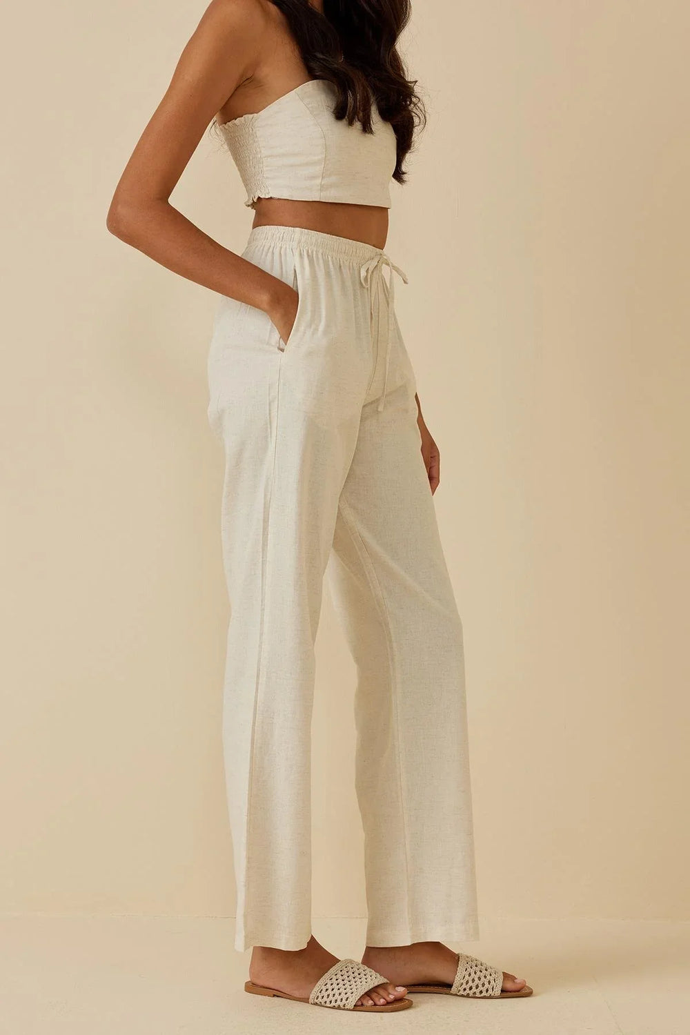 Linen Plain Trousers Dark Beige