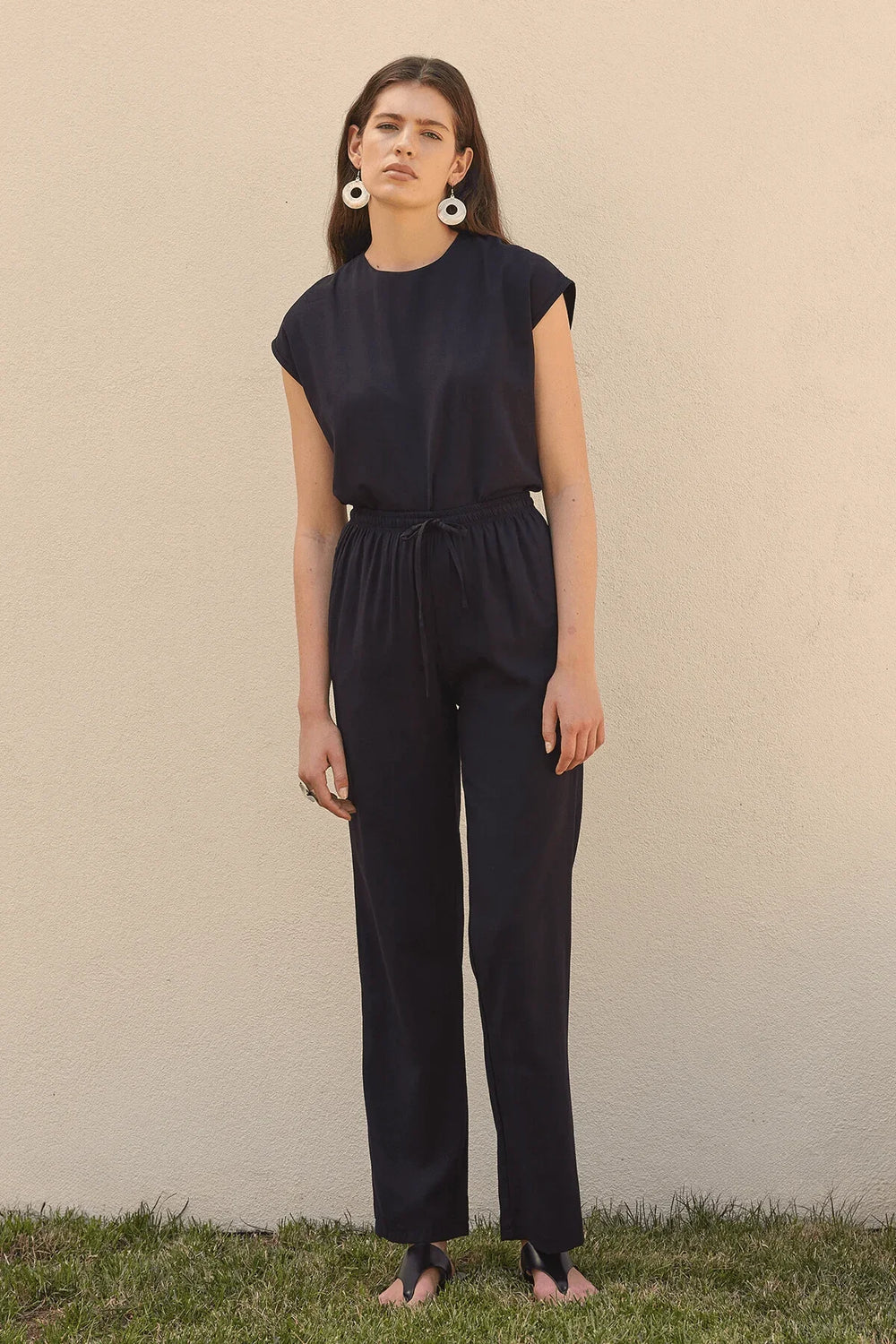 Linen Plain Trousers Black