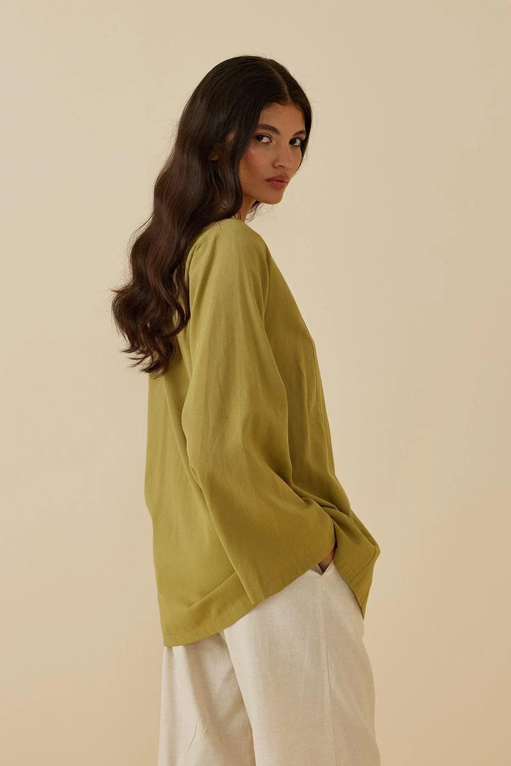 Linen Shirt Jacket Light Green