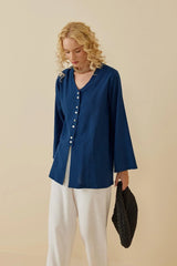 Keten Gömlek Ceket Mavi