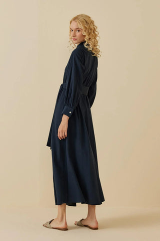 Keten Gömlek Elbise Lacivert - Fahhar Design