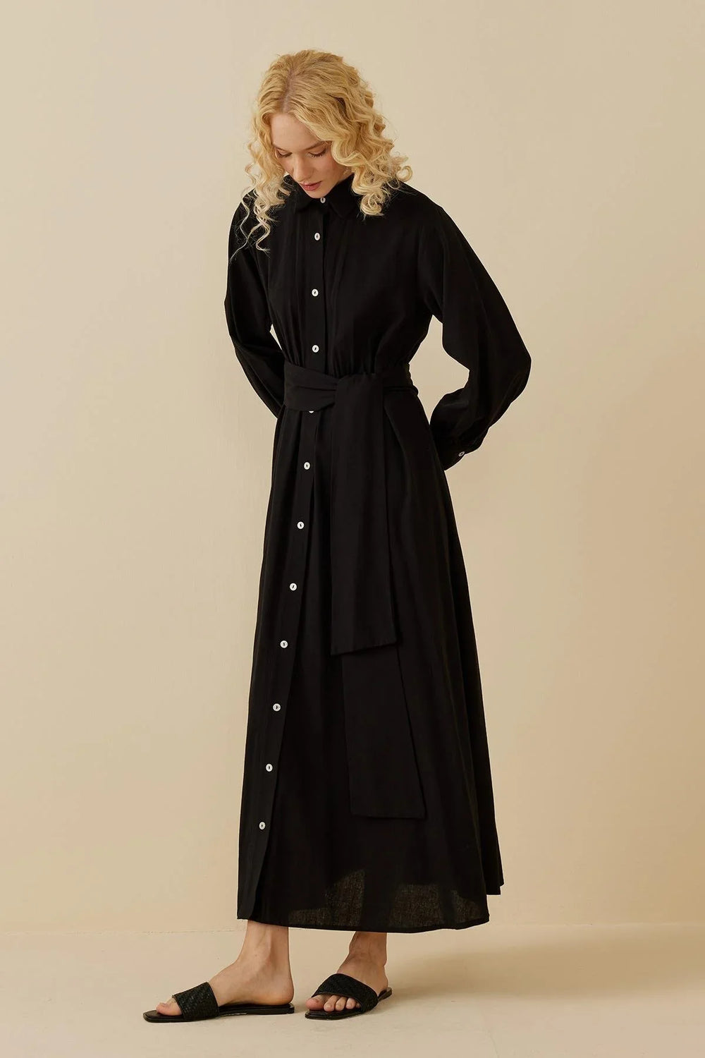 Linen Shirt Dress Black