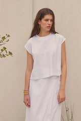 Keten Kolsuz Bluz Beyaz