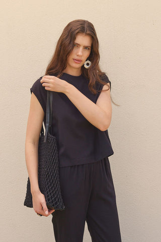 Keten Kolsuz Bluz Siyah - Fahhar Design