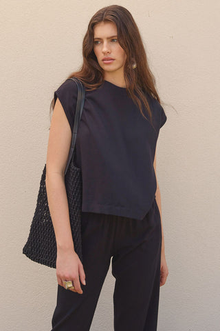 Keten Kolsuz Bluz Siyah - Fahhar Design