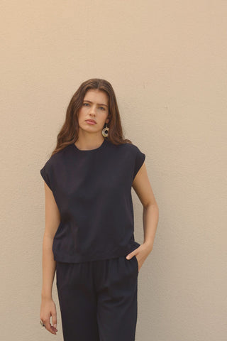 Keten Kolsuz Bluz Siyah - Fahhar Design