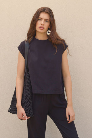 Keten Kolsuz Bluz Siyah - Fahhar Design