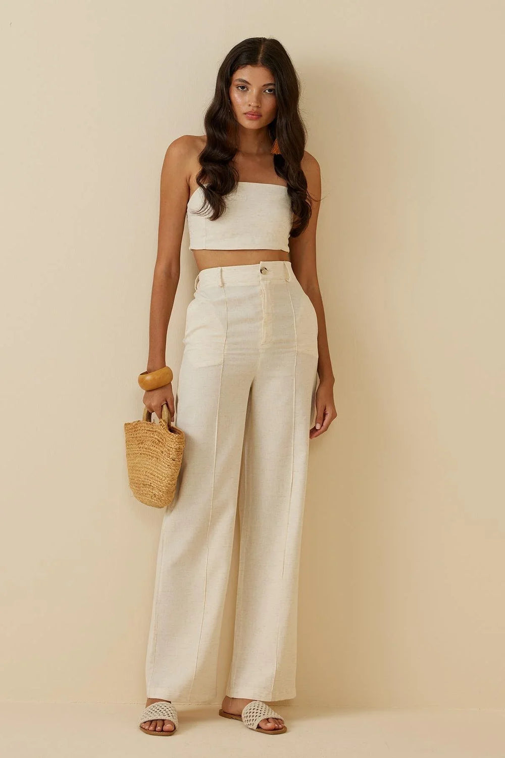 Linen Palazzo Trousers Beige