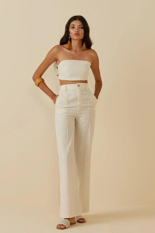 Keten Palazzo Pantolon Bej - Fahhar Design