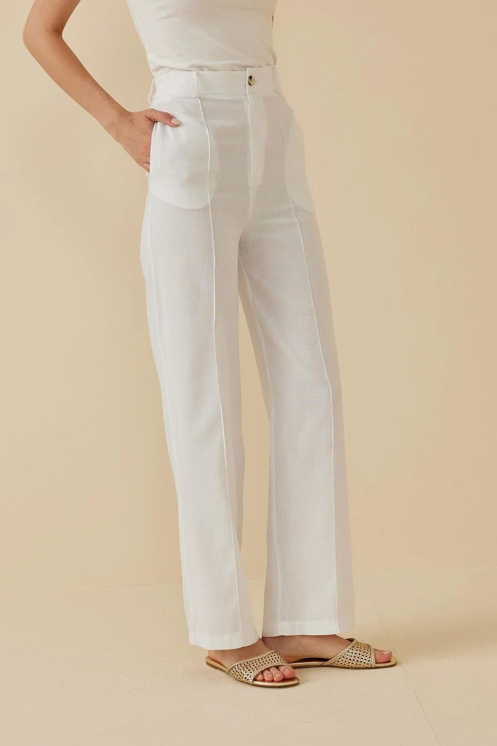 Linen Palazzo Trousers White