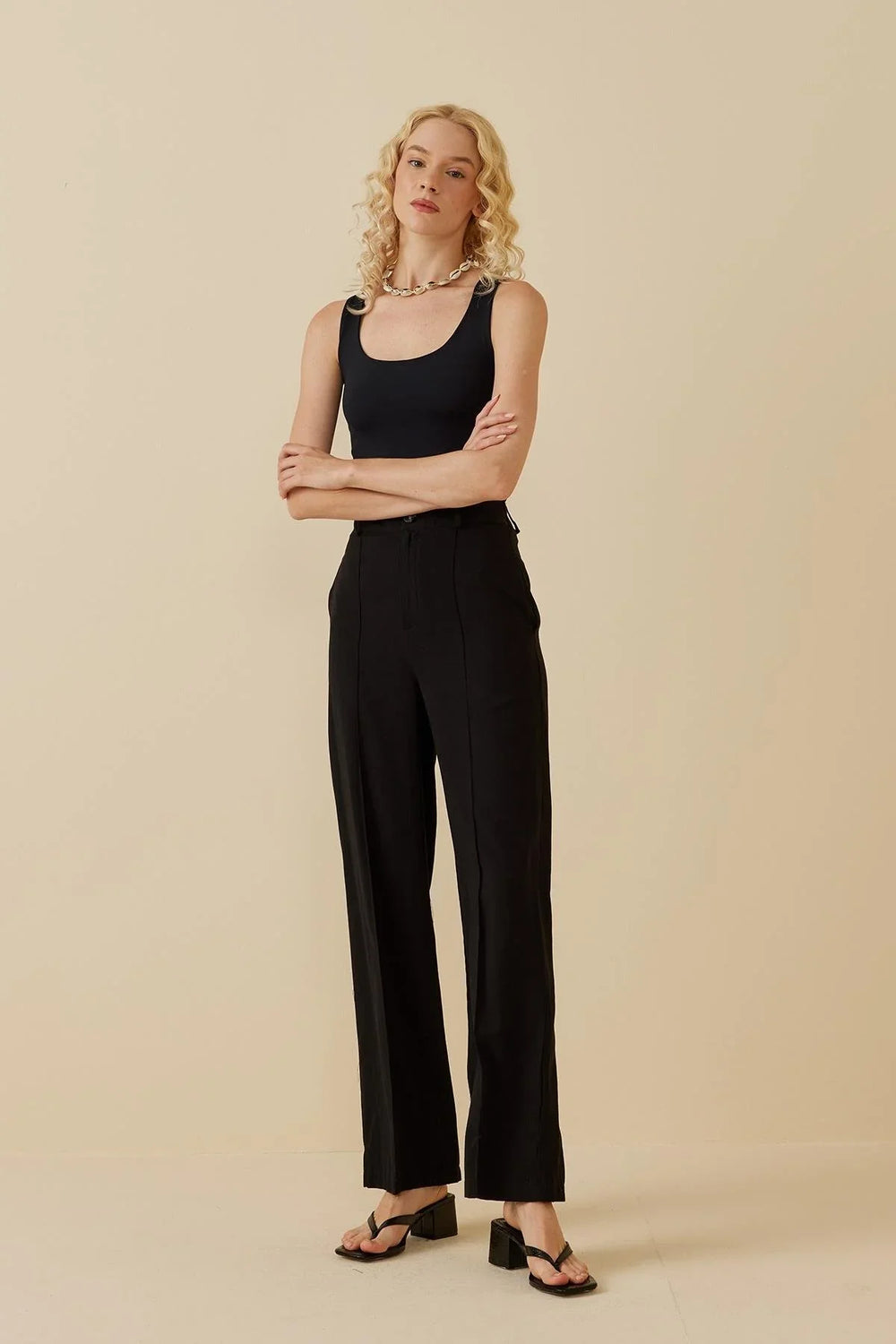 Linen Palazzo Trousers Black