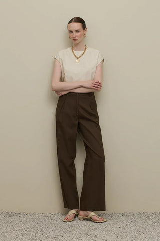 Keten Straight Pantolon Acı Kahve