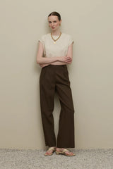 Linen Straight Trousers Bitter Brown
