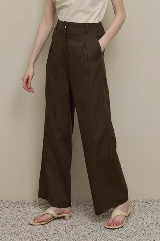 Keten Straight Pantolon Acı Kahve