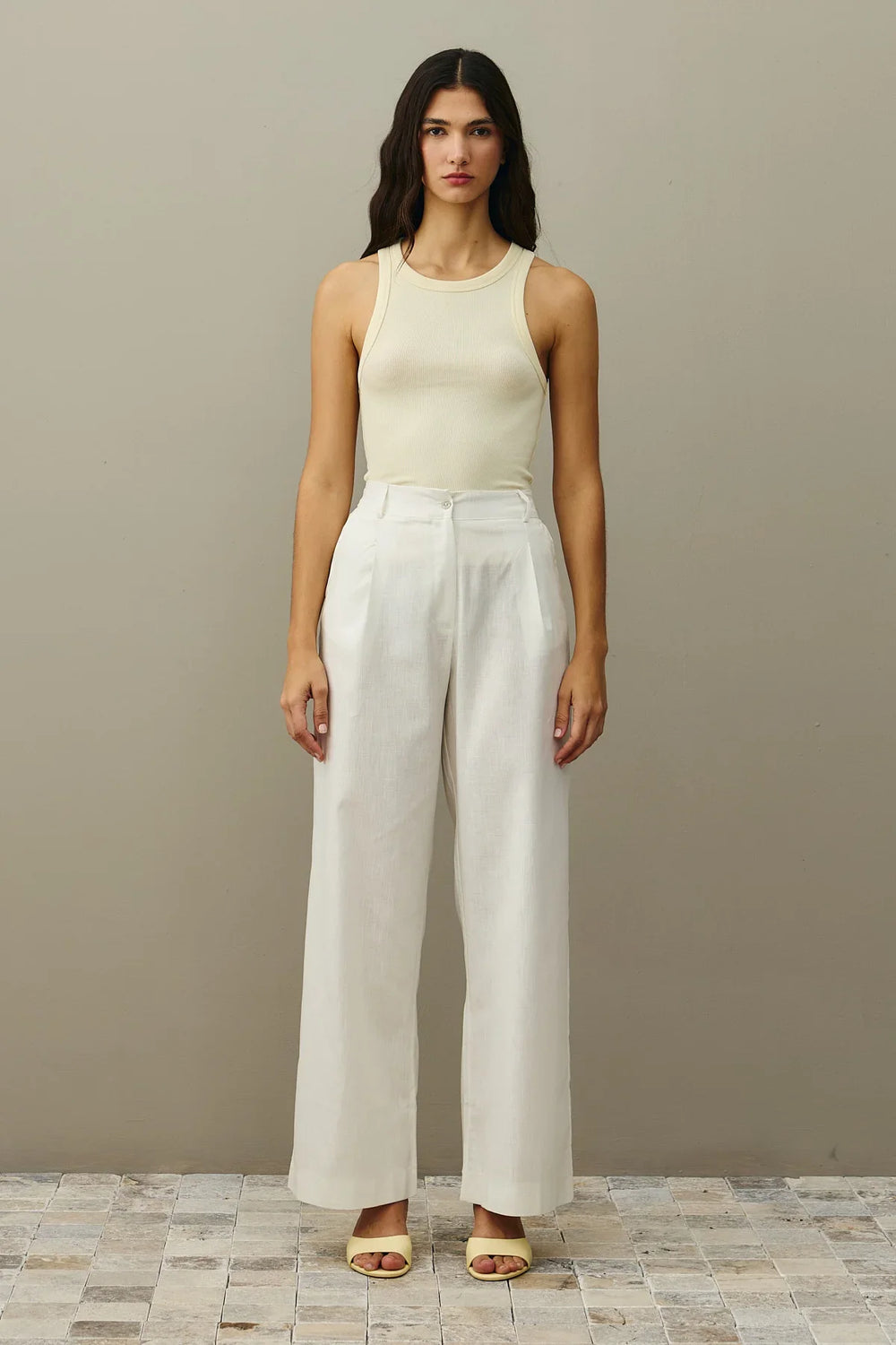 Linen Straight Trousers White