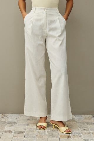 Keten Straight Pantolon Beyaz