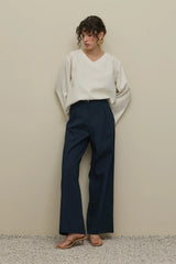 Linen Straight Trousers Navy Blue