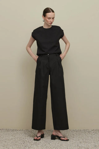 Keten Straight Pantolon Siyah