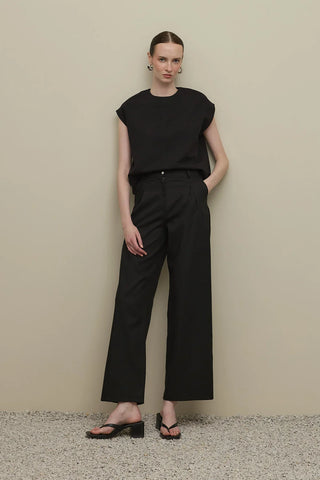 Keten Straight Pantolon Siyah