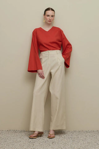 Keten Straight Pantolon Taş