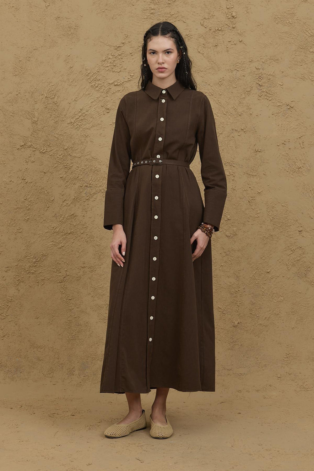 Linen Shirt Dress Bitter Coffee