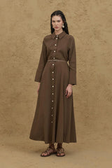 Linen Shirt Dress Light Brown