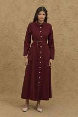 Linen Shirt Dress Burgundy