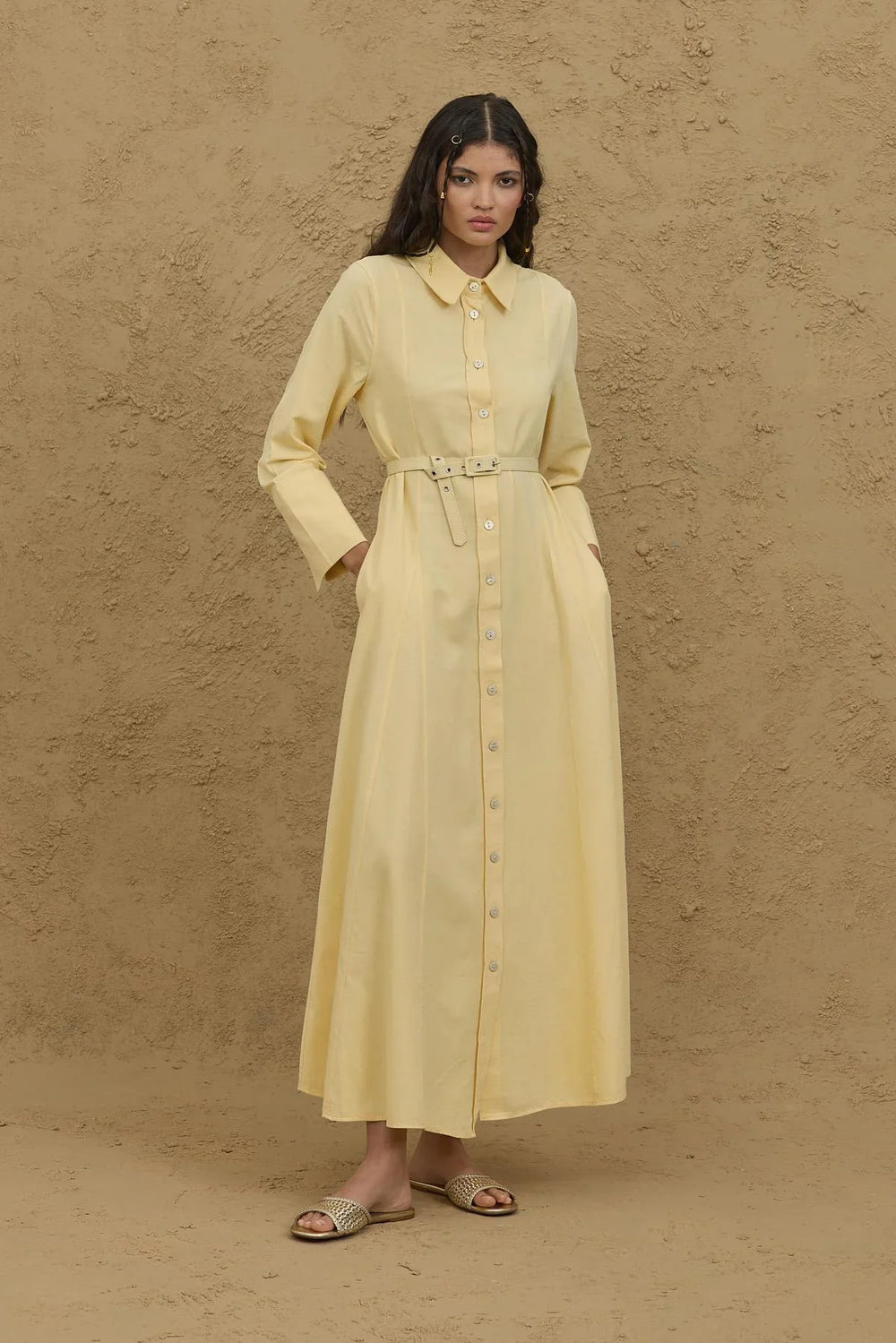 Linen Shirt Dress Yellow