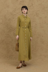Linen Shirt Dress Oil Green