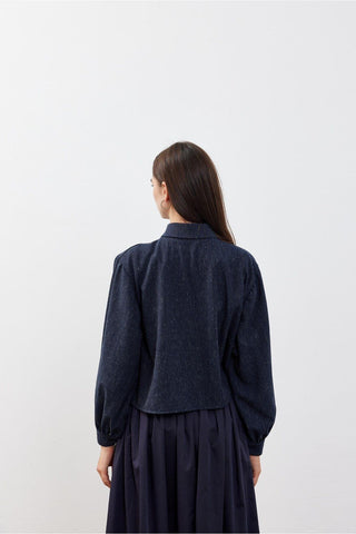 Ketenli Kısa Kadın Gömlek Ceket Lacivert Lacivert