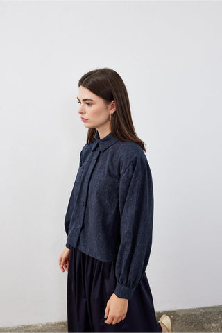 Ketenli Kısa Kadın Gömlek Ceket Lacivert Lacivert