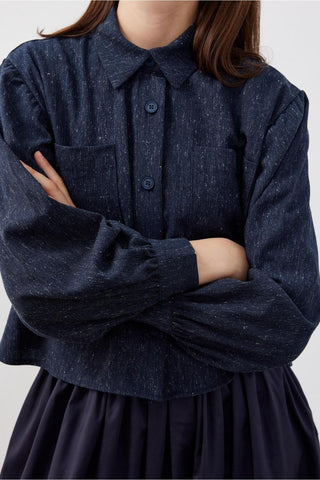 Ketenli Kısa Kadın Gömlek Ceket Lacivert Lacivert