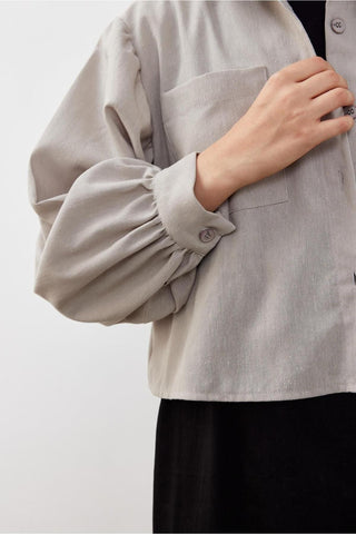 Ketenli Kısa Kadın Gömlek Ceket Taş Taş