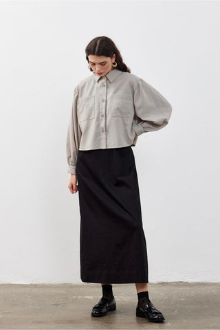 Ketenli Kısa Kadın Gömlek Ceket Taş Taş