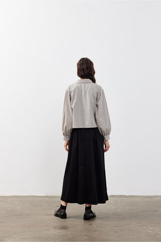 Ketenli Kısa Kadın Gömlek Ceket Taş Taş