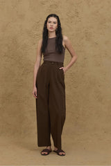 Linen Palazzo Trousers, Bitter Brown