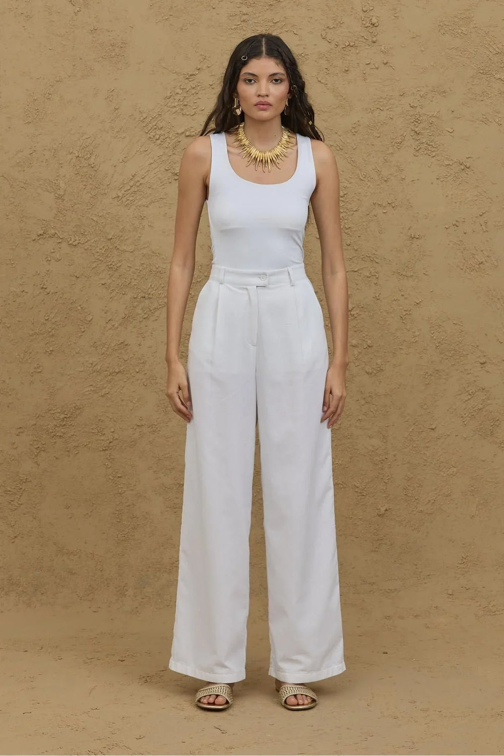 Linen Palazzo Trousers White