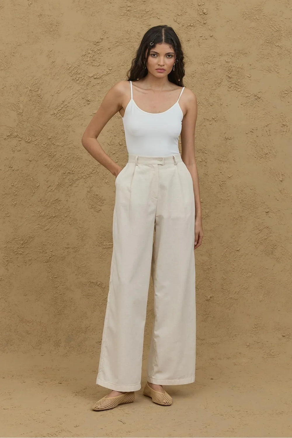 Linen Palazzo Trousers Natural