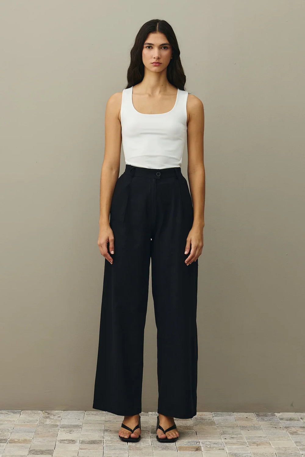 Linen Palazzo Trousers Black