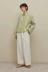 Kimono Kol Kısa Keten Gömlek Çağla