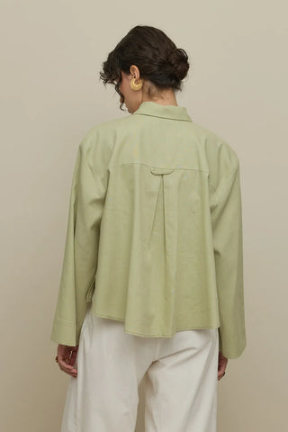 Kimono Kol Kısa Keten Gömlek Çağla