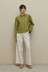 Kimono Short Sleeve Linen Shirt Apple Green