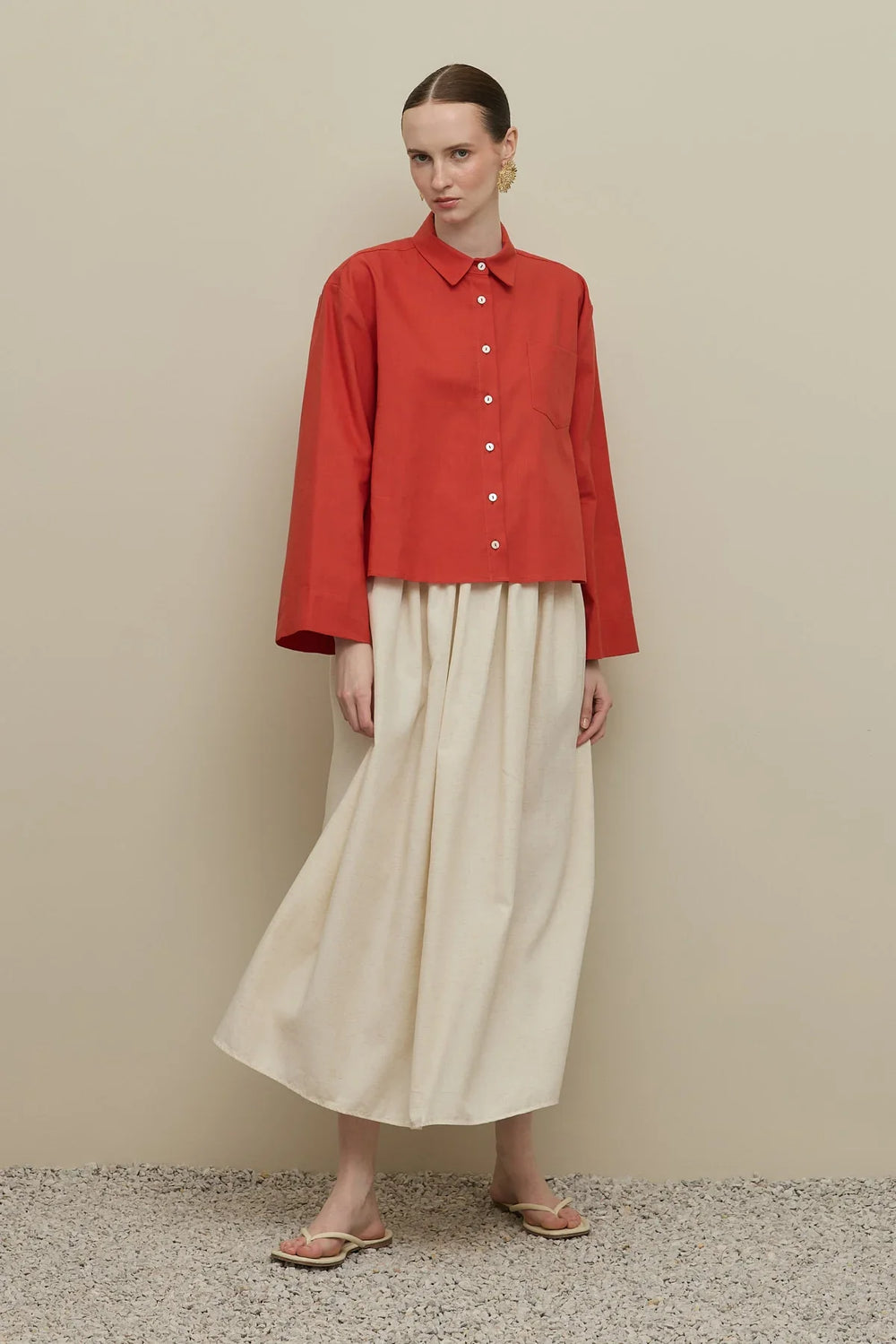 Kimono Short Sleeve Linen Shirt Red