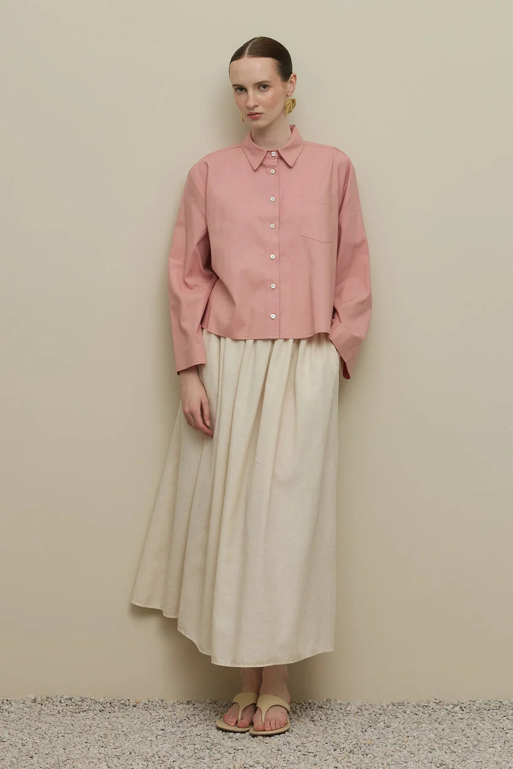 Kimono Short Sleeve Linen Shirt Pink