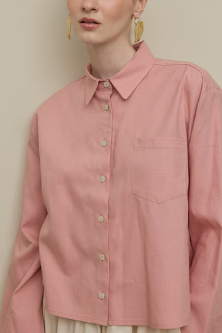 Kimono Kol Kısa Keten Gömlek Pembe