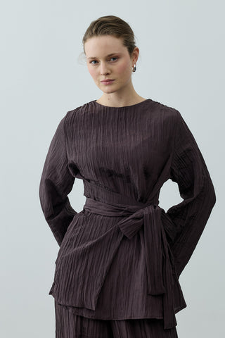 Kıraşlı Bağlamalı Pantolonlu Takım Kahverengi