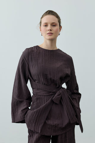 Kıraşlı Bağlamalı Pantolonlu Takım Kahverengi