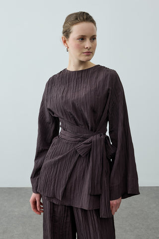 Kıraşlı Bağlamalı Pantolonlu Takım Kahverengi